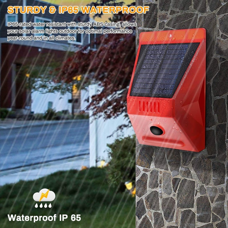ChunHee Solar Motion Sensor Alarm Outdoor,Solar Alarm Motion Detector with Sound, 129db Sound Security Siren IP65 Waterproof Protected for Villa, Chicken coop, Farm, Yard, 2 Pack - Image 5
